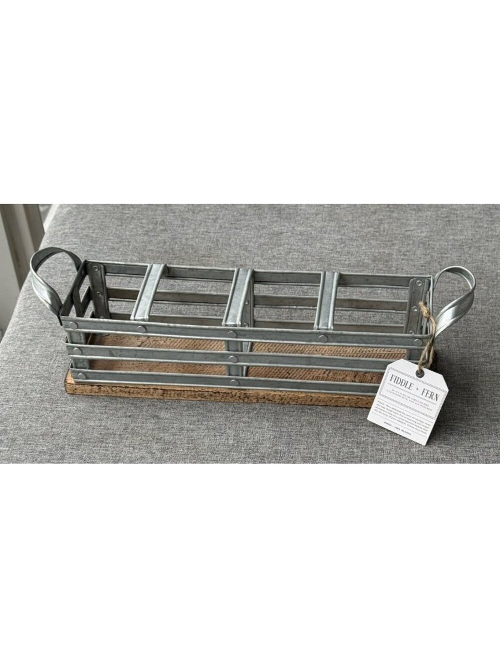 Fiddle And Fern Galvanized And Wood Basket Rack Candleholder